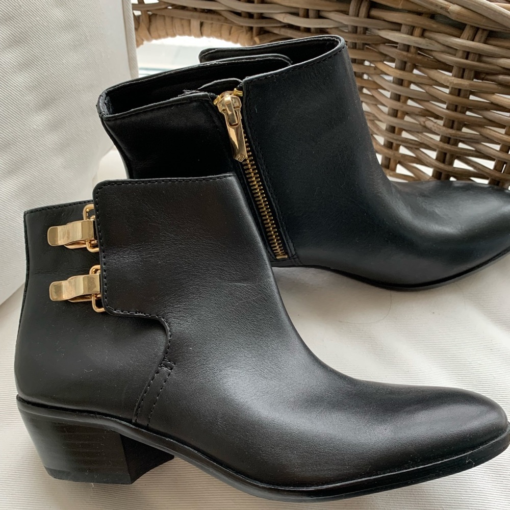 Sam Edelman leather upper black booties with gold hardware. Size 6.
